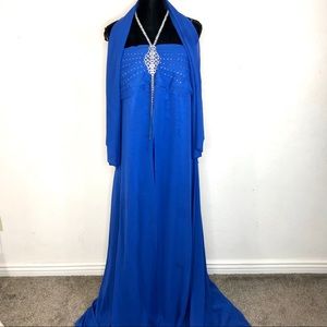 Eray Blue Rhinestone Halter Dress Plus Size 20